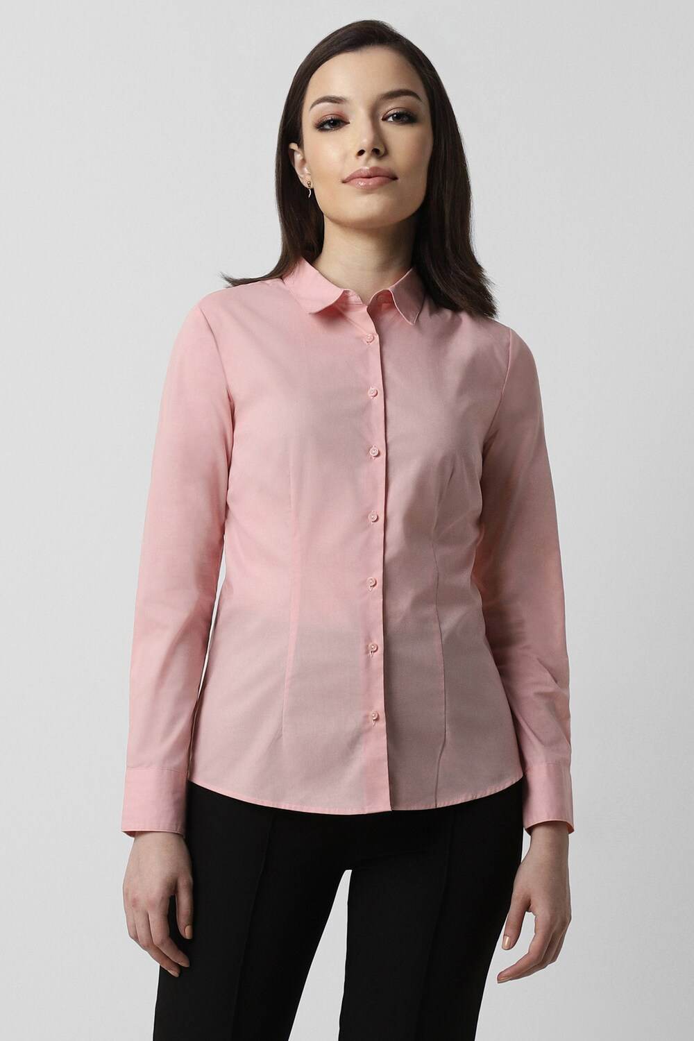 Women Pink Solid Long Sleeves Formal Shirt