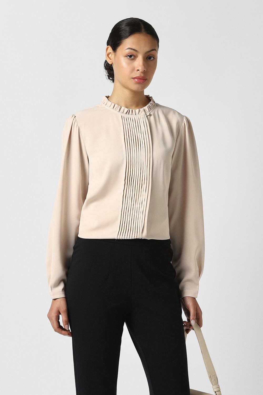 Women Beige Solid Long Sleeves Formal Shirt