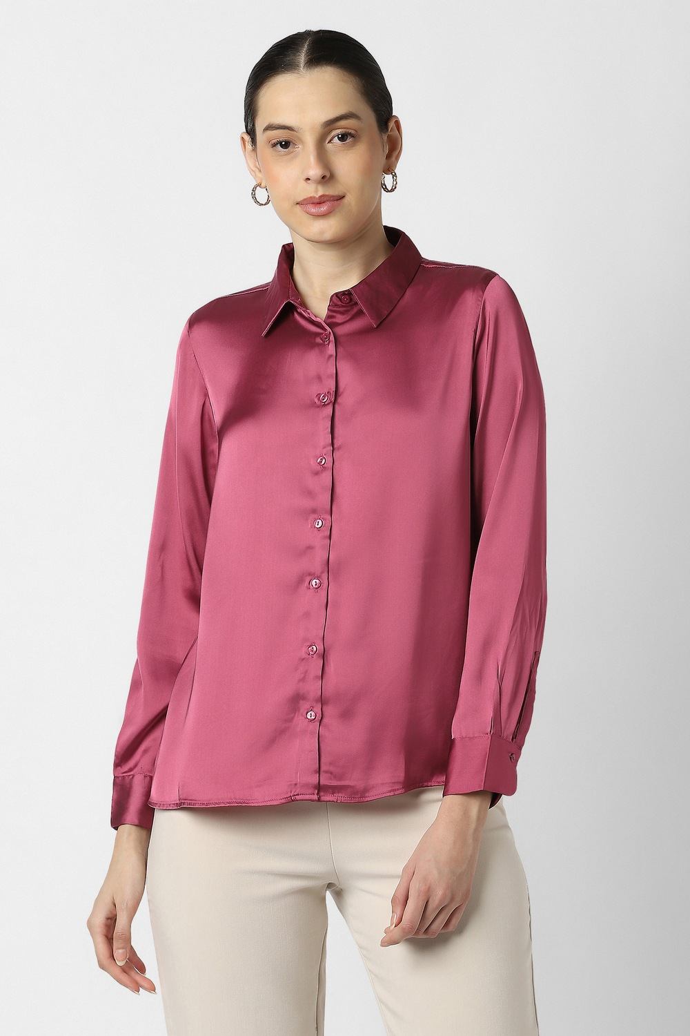 Women Pink Solid Long Sleeves Formal Shirt