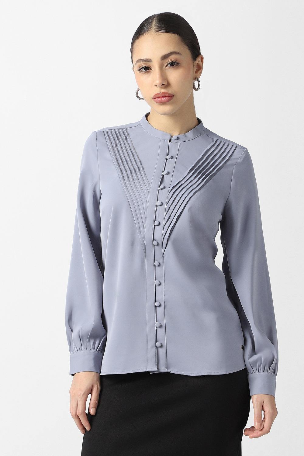 Women Grey Solid Long Sleeves Formal Shirt
