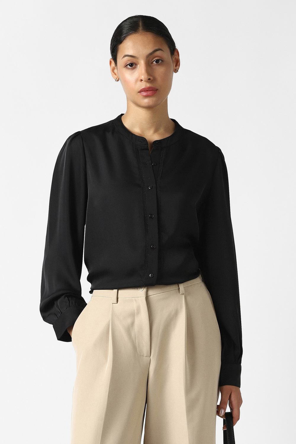 Women Black Solid Long Sleeves Formal Shirt