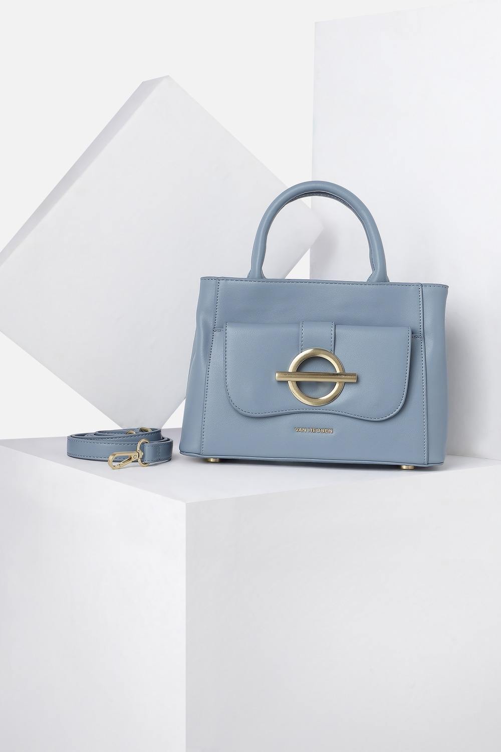 Women Light Blue Solid Casual Handbag