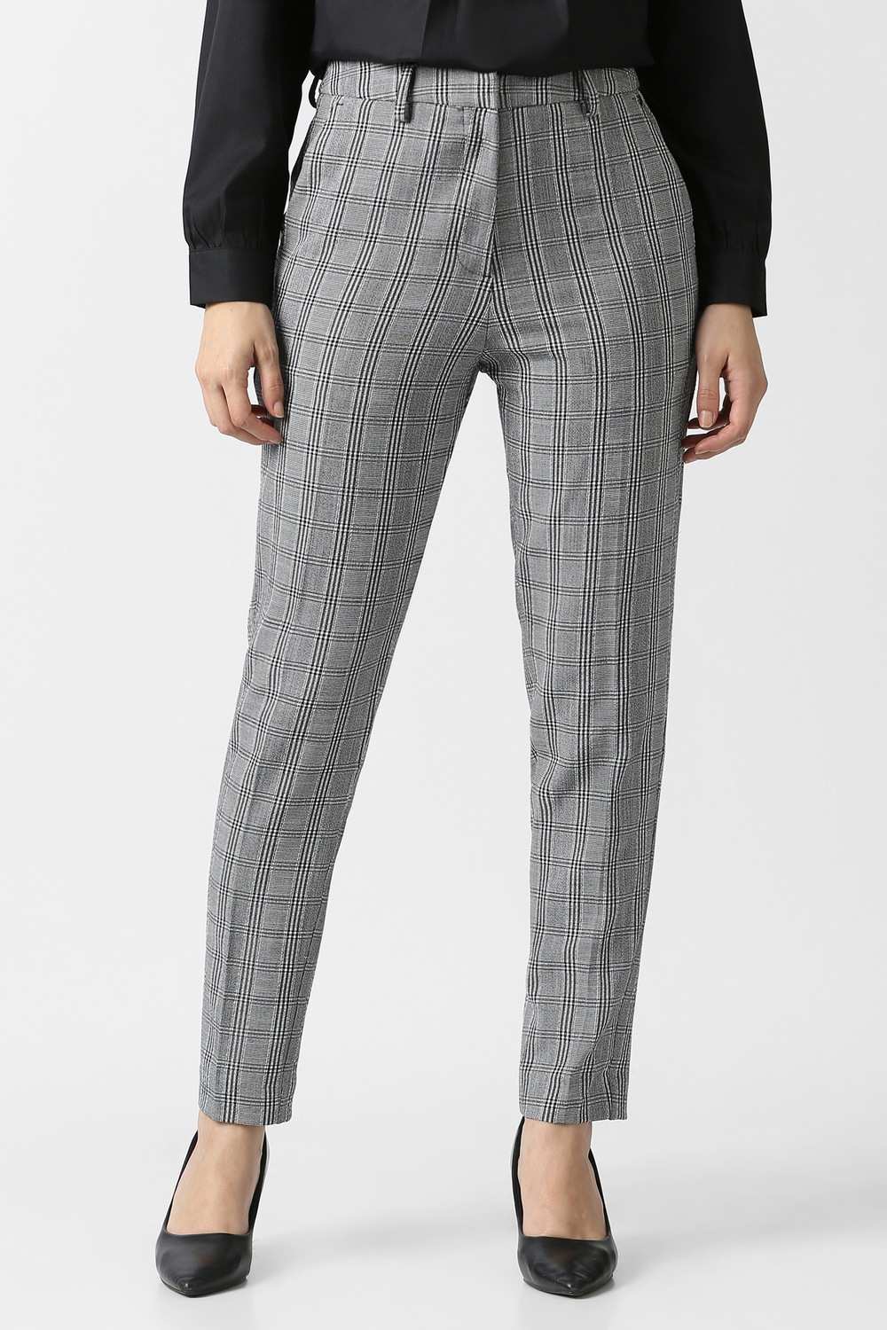 Women Grey Check Formal Trousers