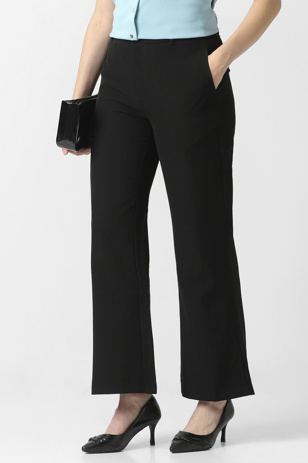 Women Black Solid Party Trousers