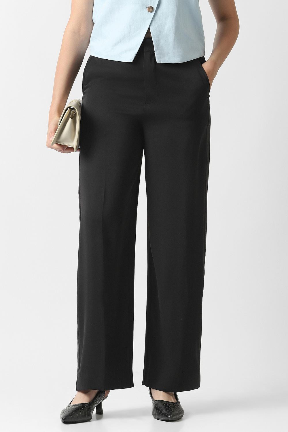 Women Black Solid Party Trousers