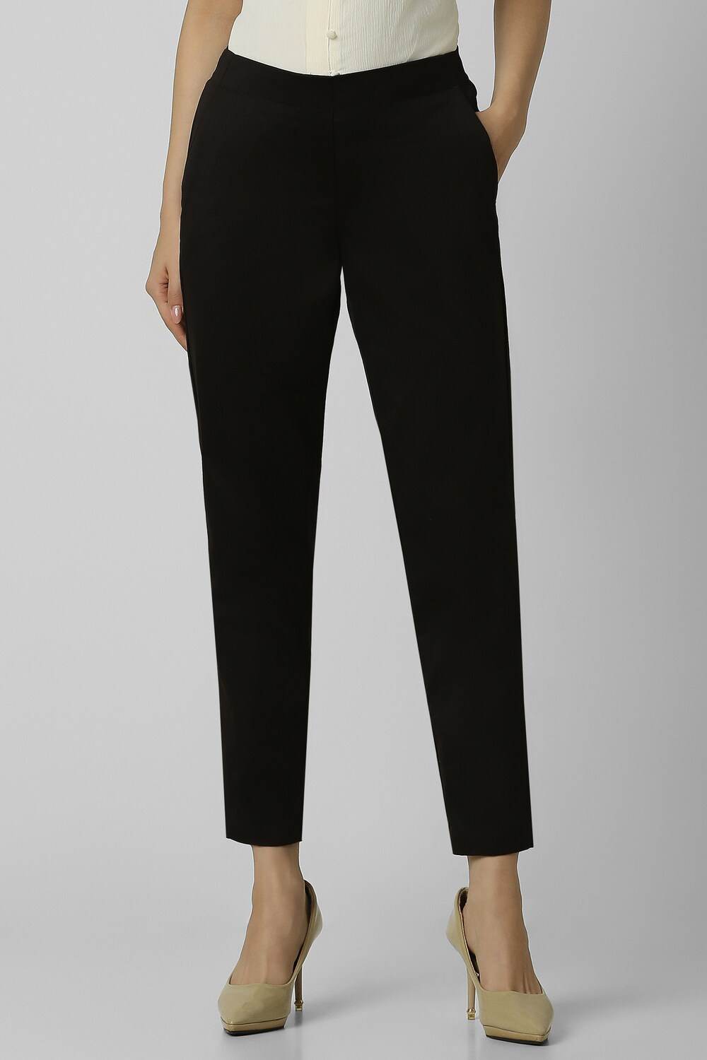 Women Brown Solid Formal Regular Fit Trousers