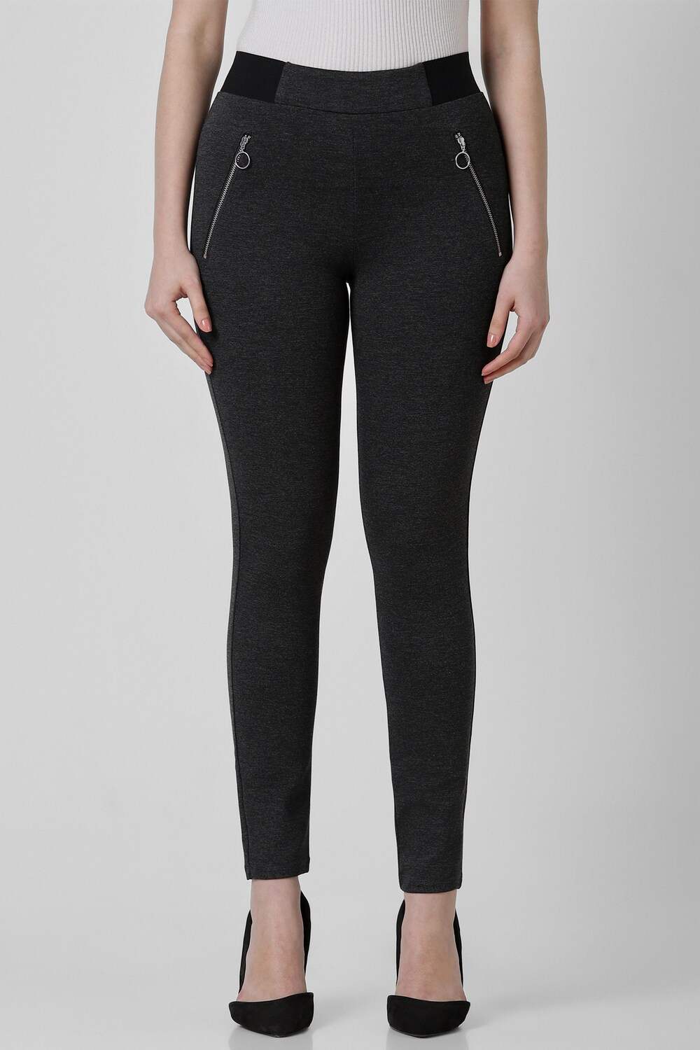 Women Grey Patterned Formal Regular Fit Trousers