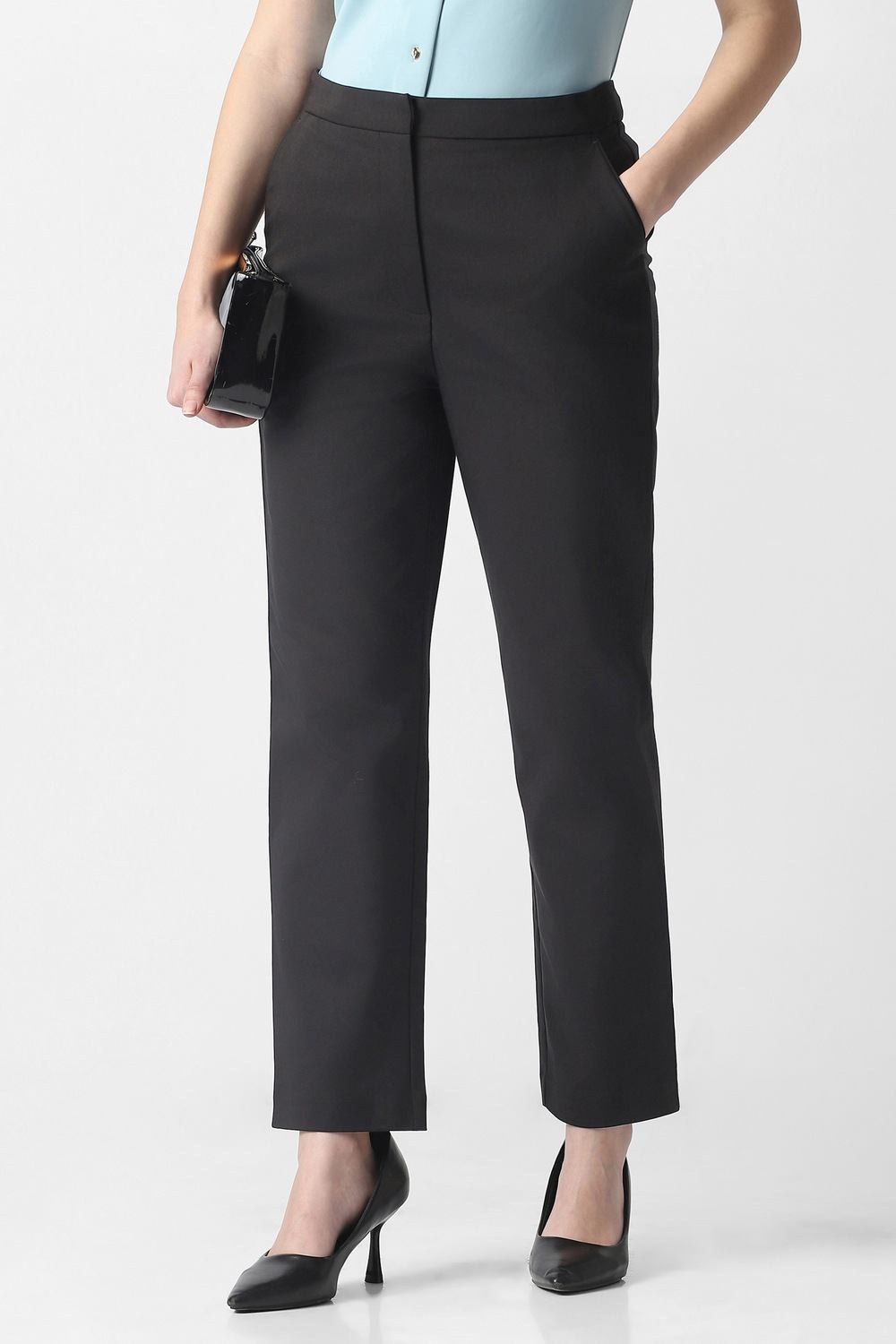 Women Black Solid Formal Trousers