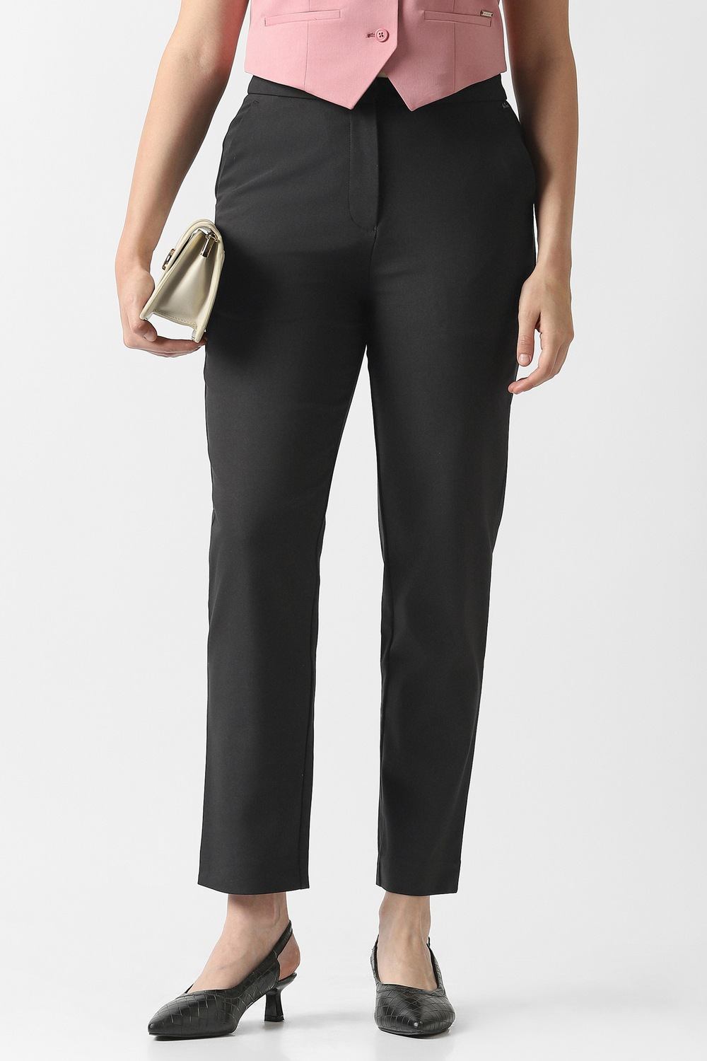 Women Black Solid Formal Trousers