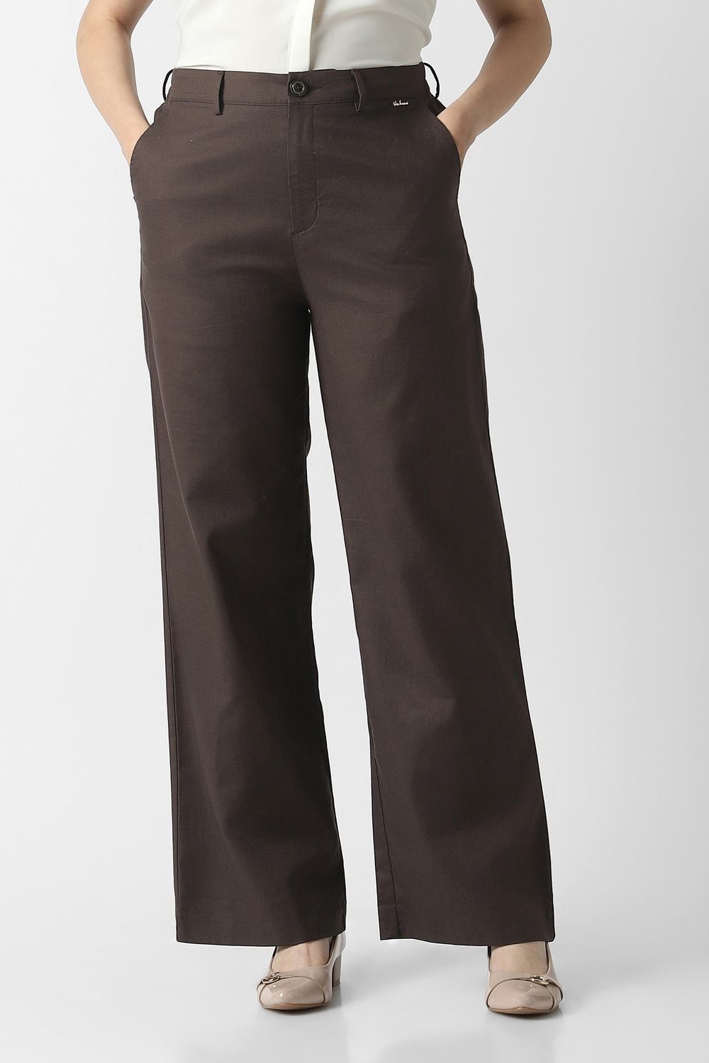 Women Brown Solid Formal Trousers