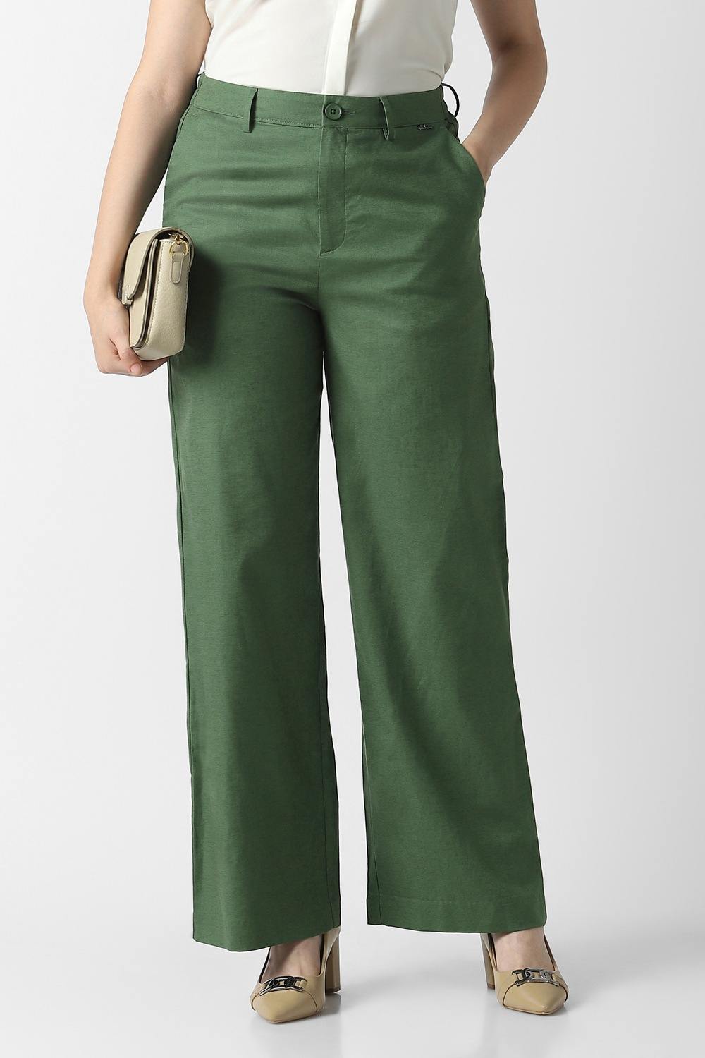 Women Green Solid Formal Trousers