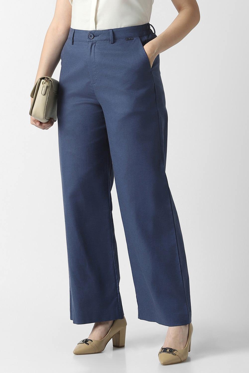 Women Blue Solid Formal Trousers