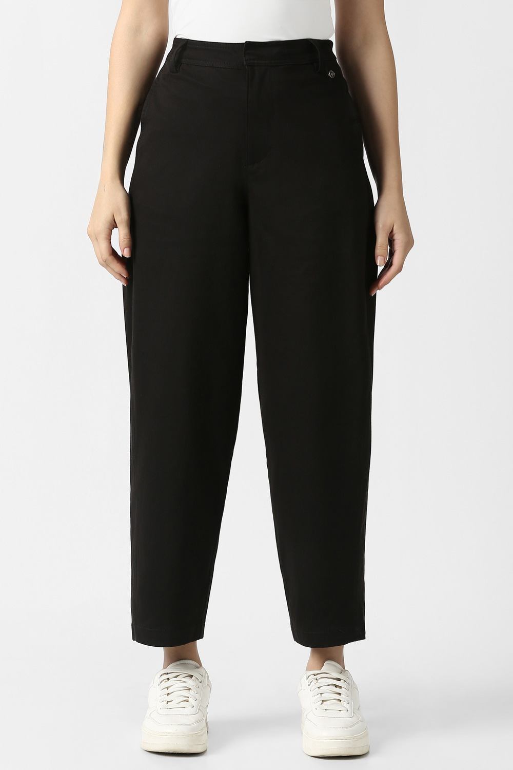 Women Black Solid Casual Trousers