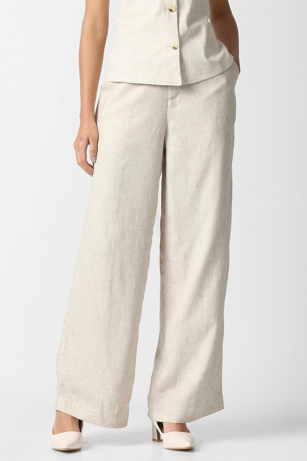 Women Beige Textured Casual Trousers