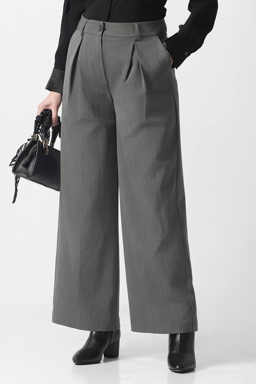 Women Grey Solid Formal Trousers