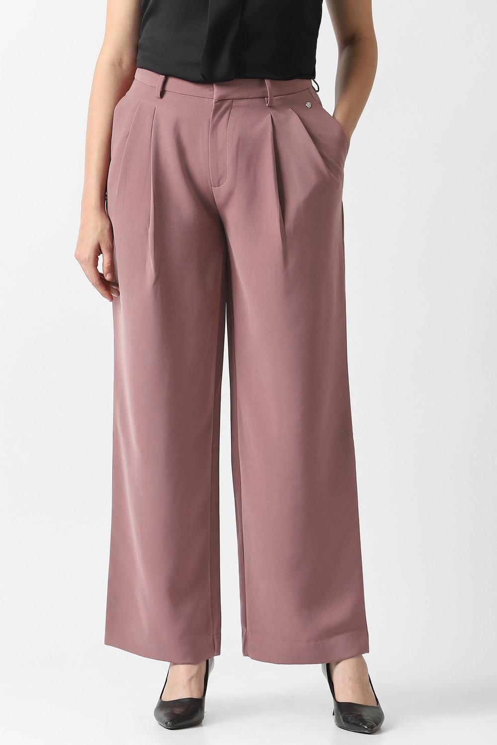Women Mauve Solid Formal Trousers