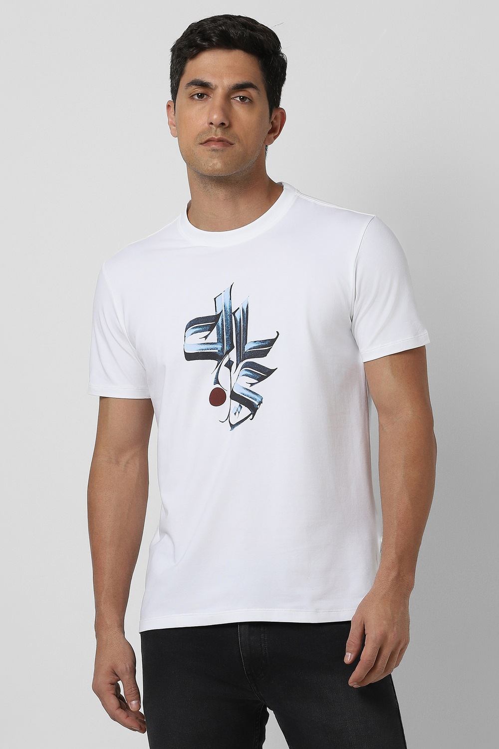 Men White Graphic Print Crew Neck T-shirt