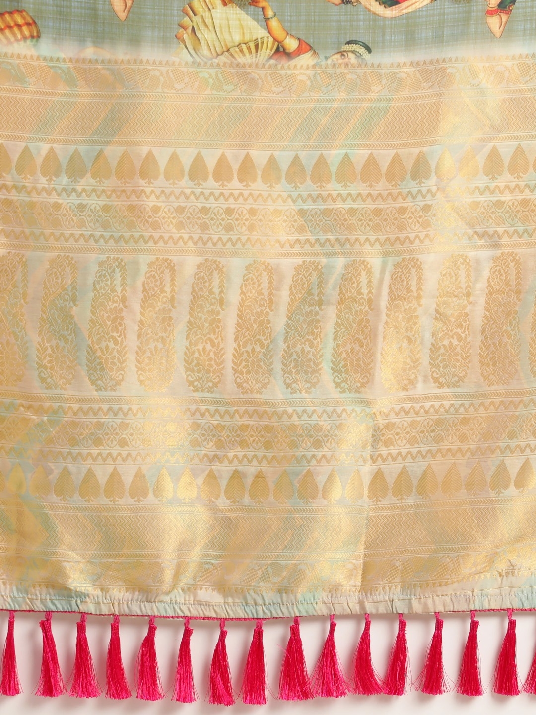 Vastranand | VASTRANAND  Grey & Golden Silk Blend Kalamkari Printed Festive Saree 3