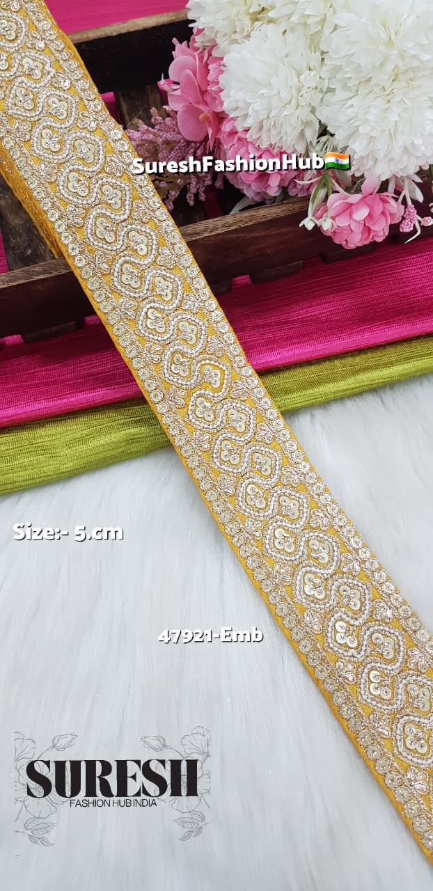 Yellow Floral Pearl Moti & Zari Embroidery Lace – 47921-EMB