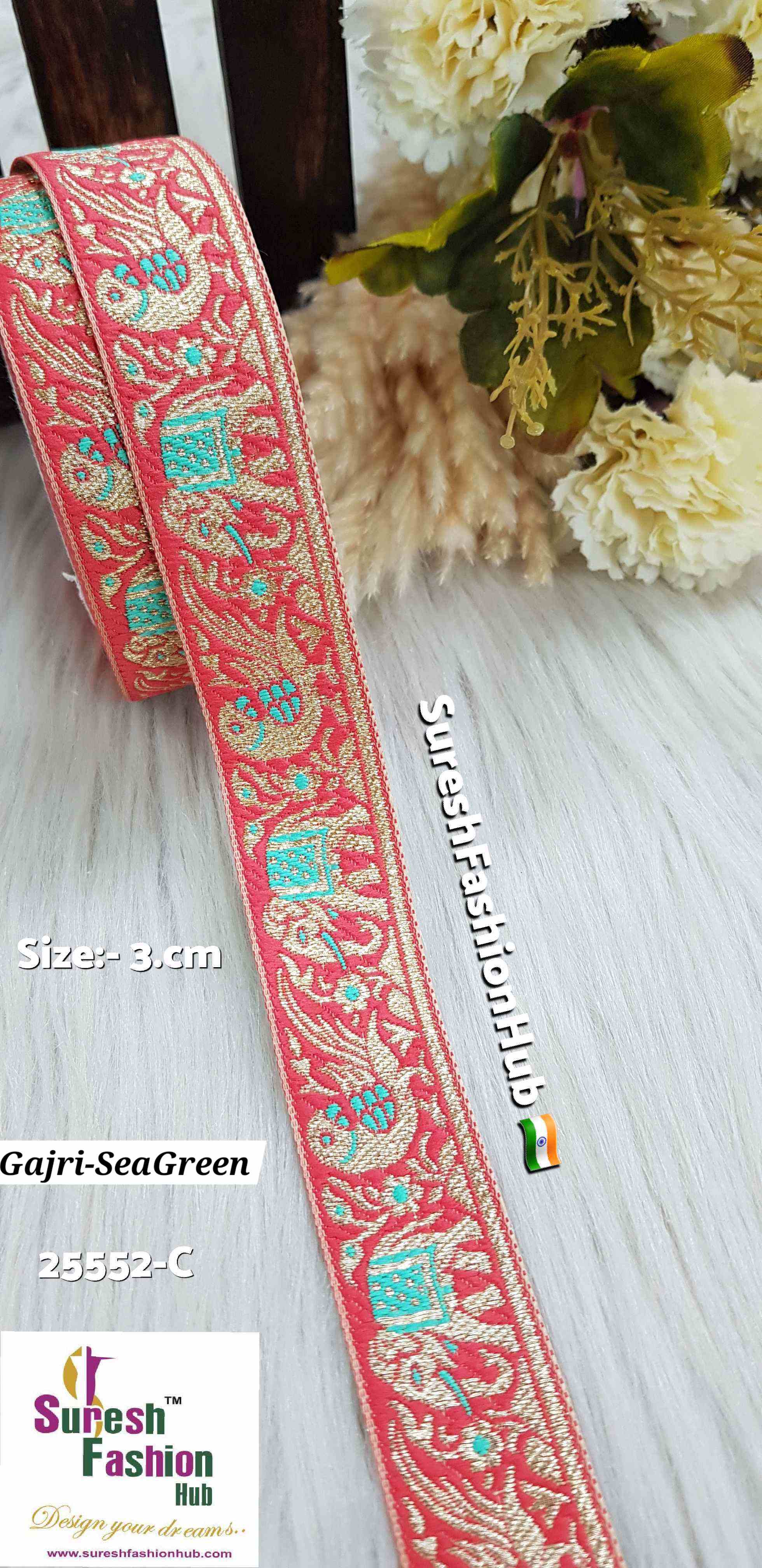 Gajri & Sea-Green Color Elephant Parrot Banarasi Lace