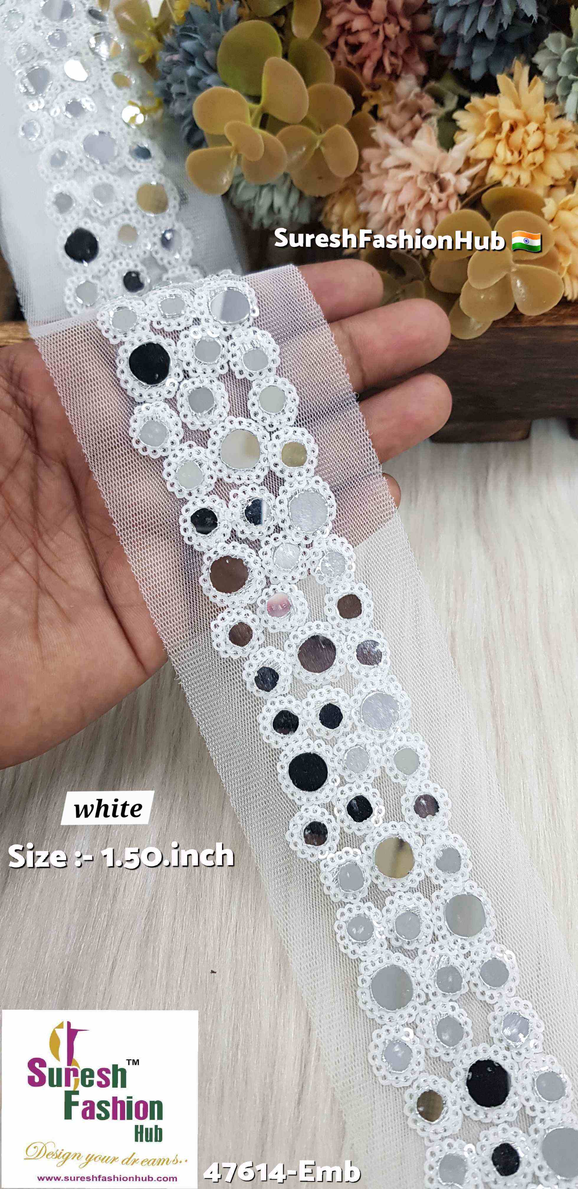 Mirrored White Sequins Net Embroidery