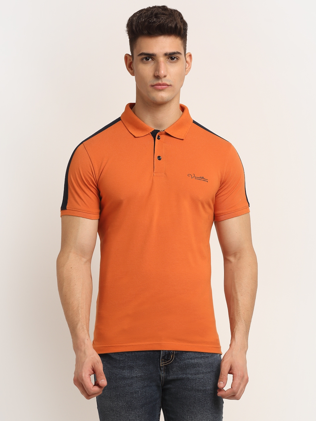 VENITIAN | Venitian Men Printed Polo Neck Orange T-shirt  0