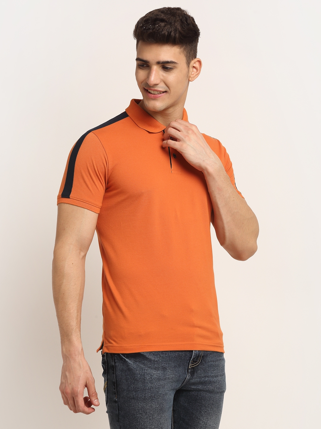 VENITIAN | Venitian Men Printed Polo Neck Orange T-shirt  1