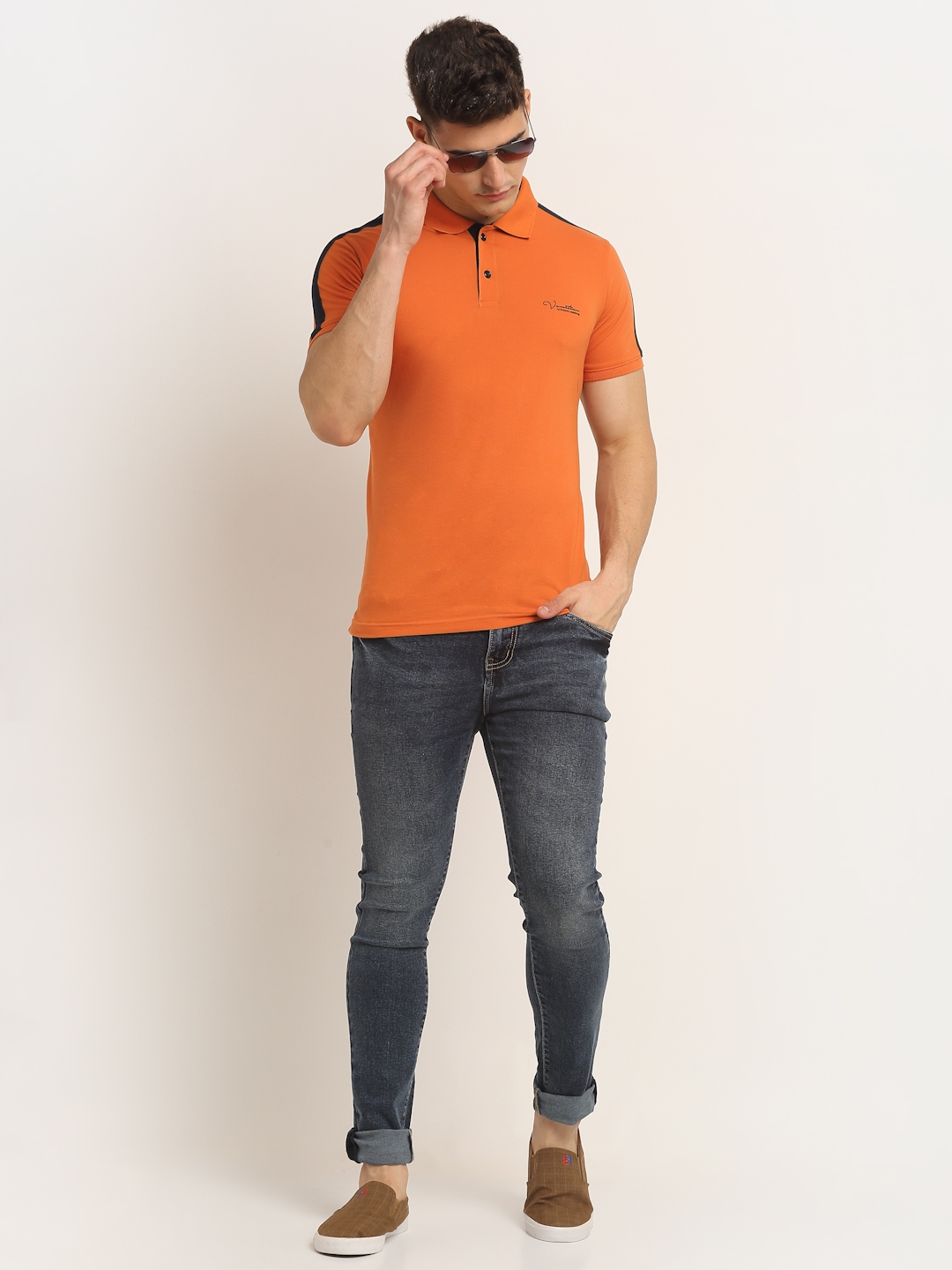 VENITIAN | Venitian Men Printed Polo Neck Orange T-shirt  2