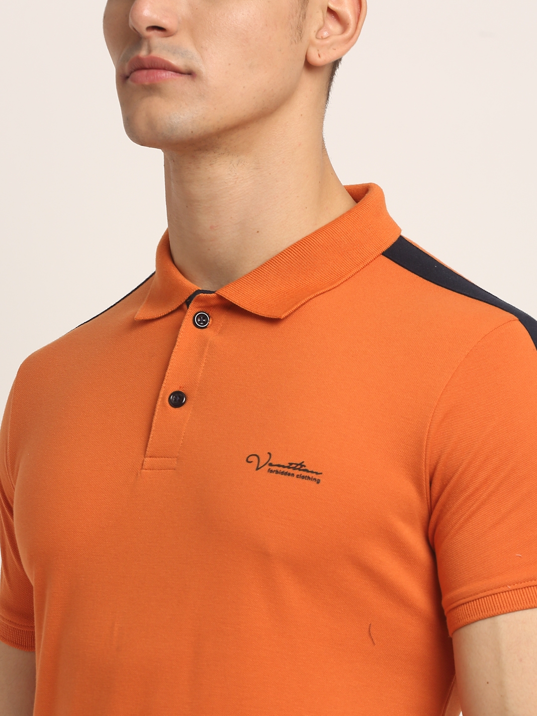 VENITIAN | Venitian Men Printed Polo Neck Orange T-shirt  3
