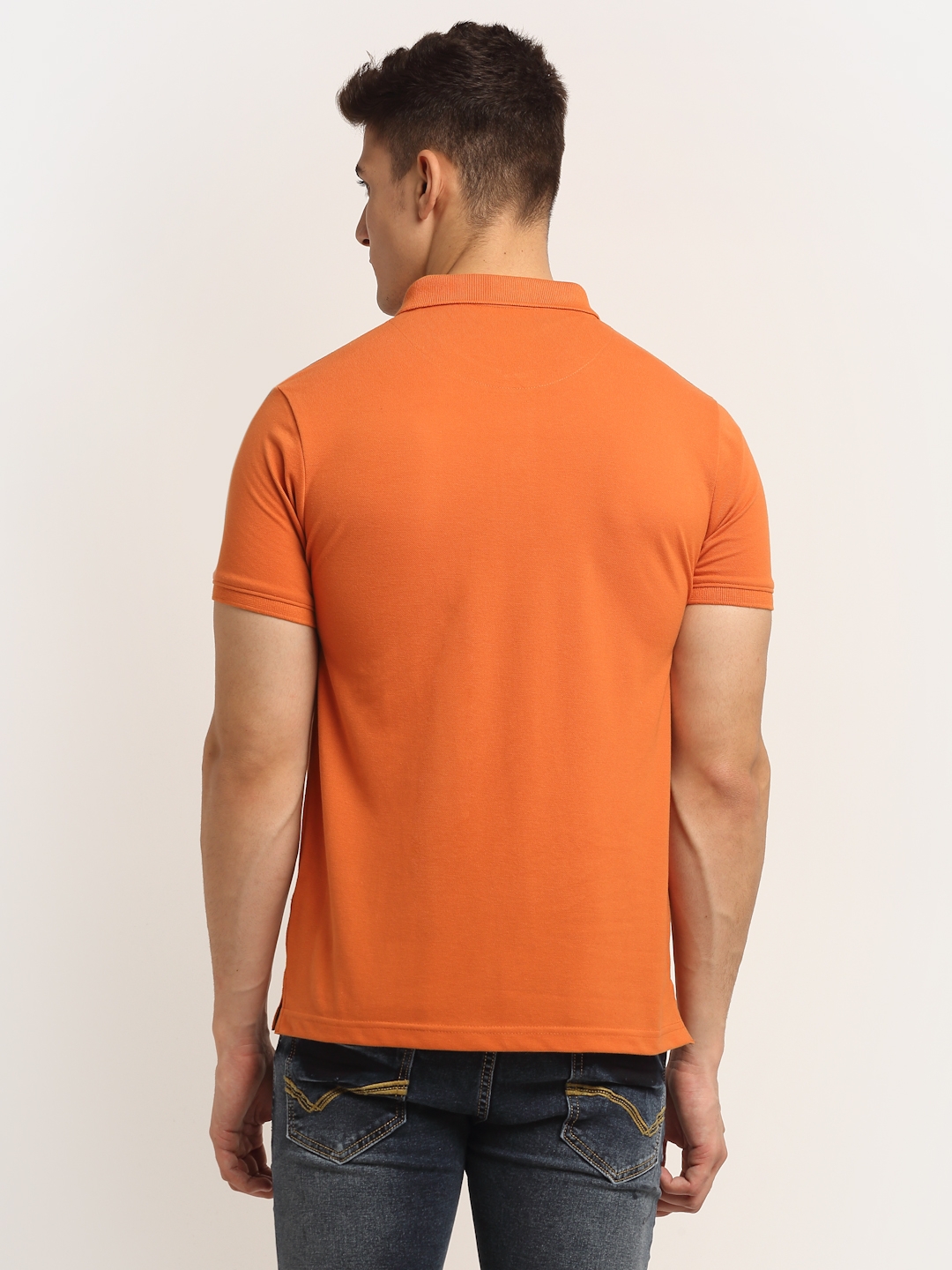 VENITIAN | Venitian Men Printed Polo Neck Orange T-shirt  4