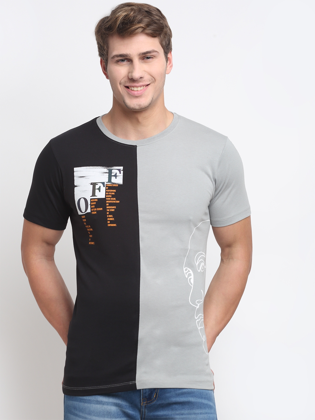 VENITIAN | Venitian Men Printed Cotton Round Neck MultiColoured T-shirt  0