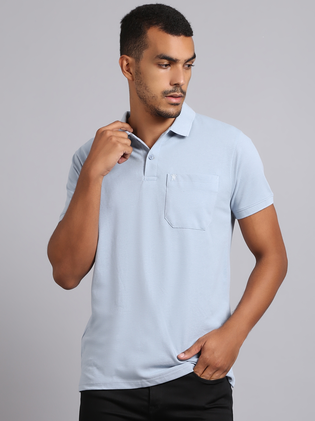 VENITIAN | Venitian Men Solid Polo Neck Steel Cotton T-Shirt With Pocket (M) 0