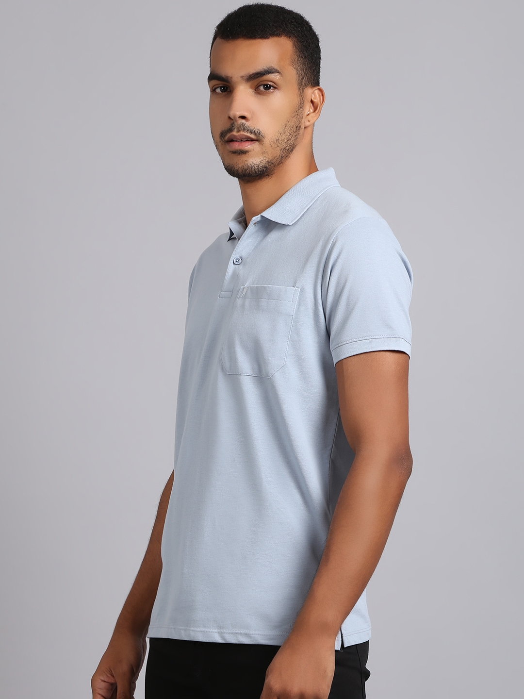 VENITIAN | Venitian Men Solid Polo Neck Steel Cotton T-Shirt With Pocket (M) 1