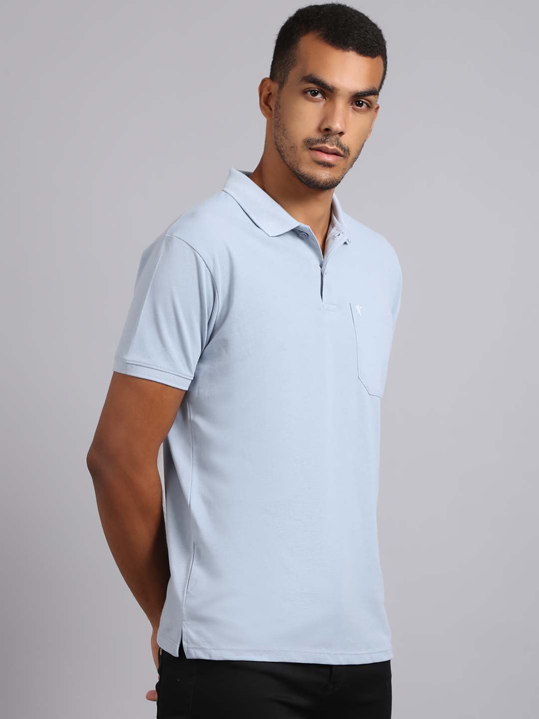 VENITIAN | Venitian Men Solid Polo Neck Steel Cotton T-Shirt With Pocket (M) 2