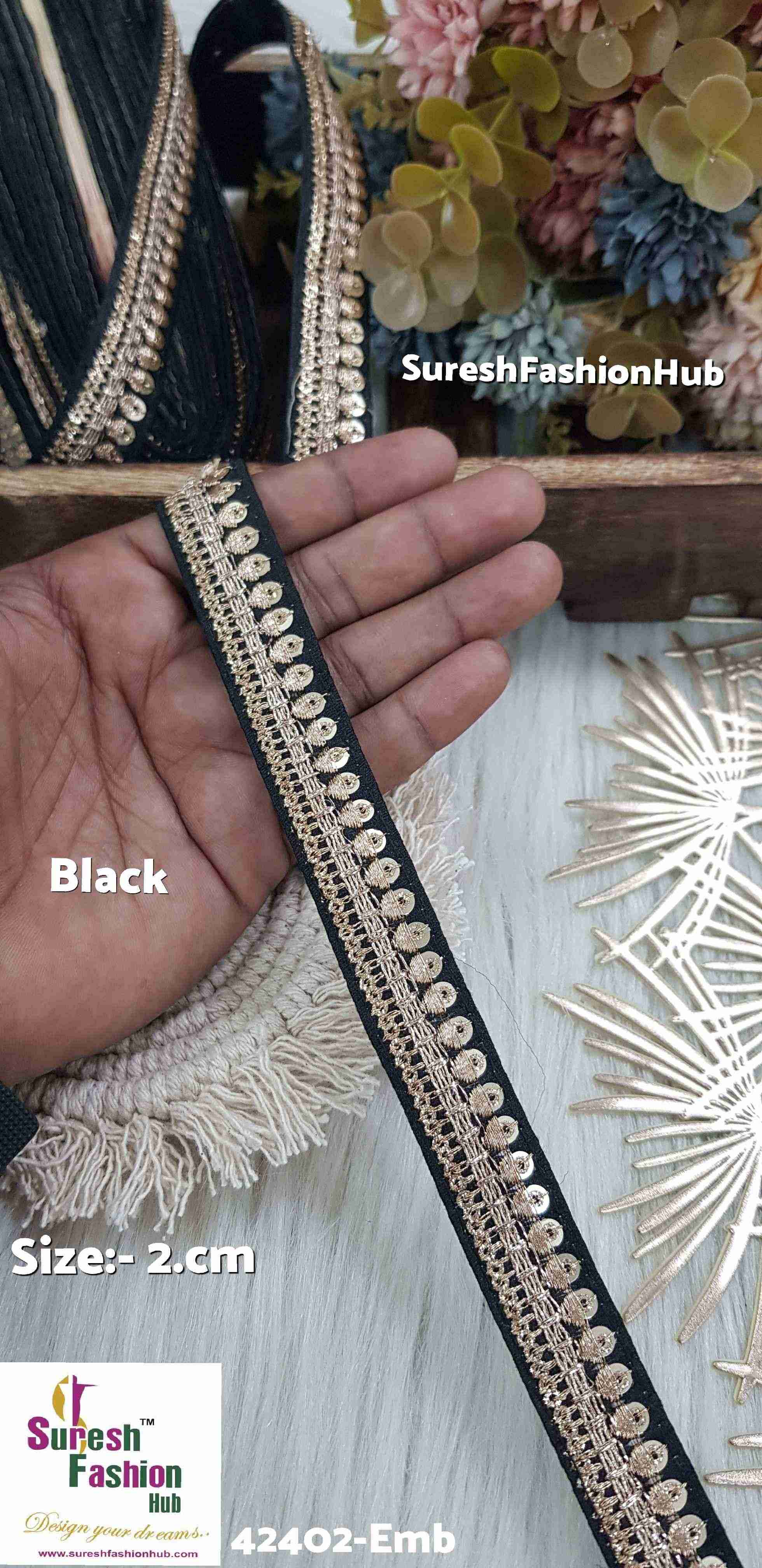 Vibrant Black Color Zari Embroidered Lace Roll