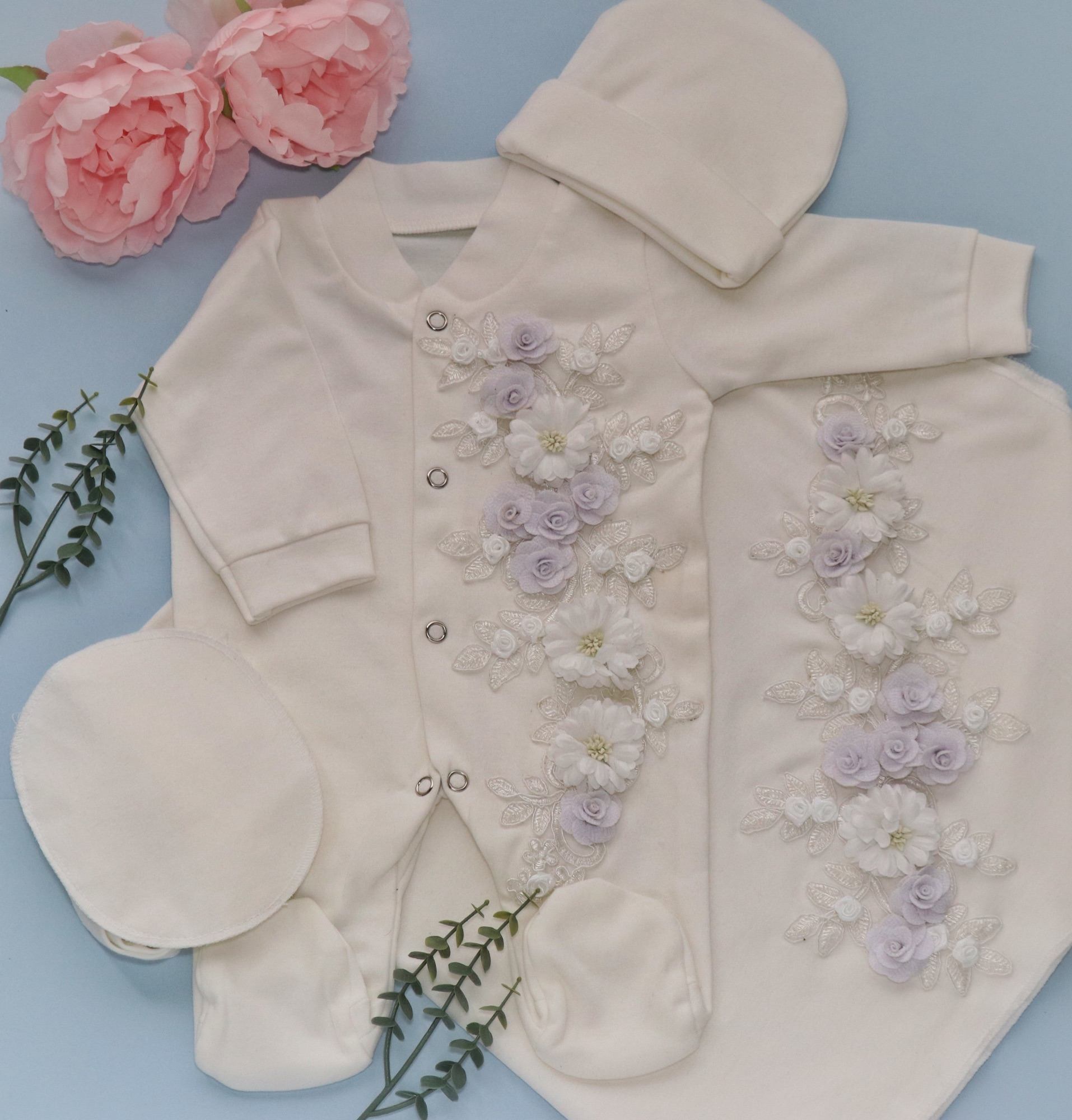 Creamy Blossoms Romper Set
