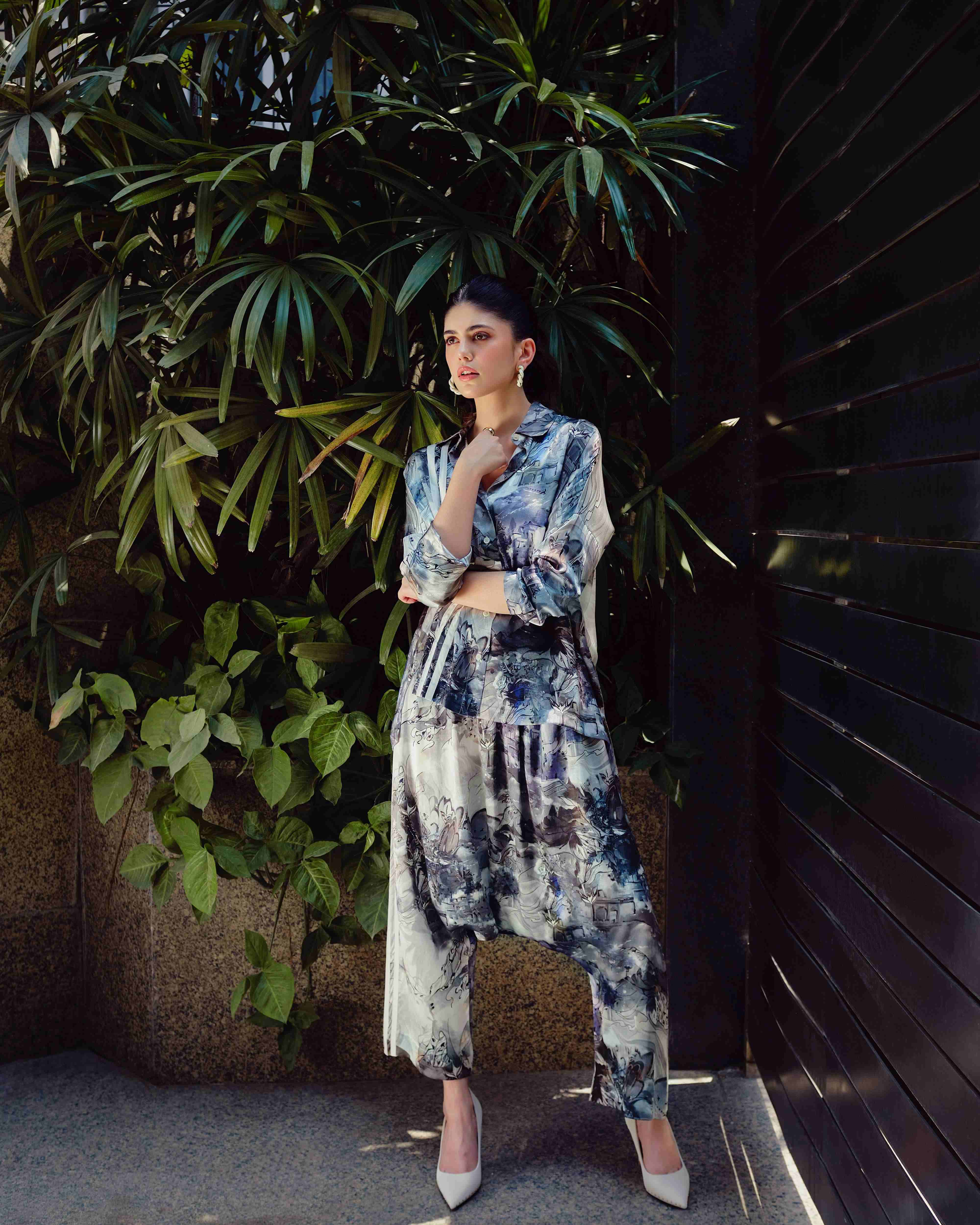 Ink Bleed Printed Shirt with Pants