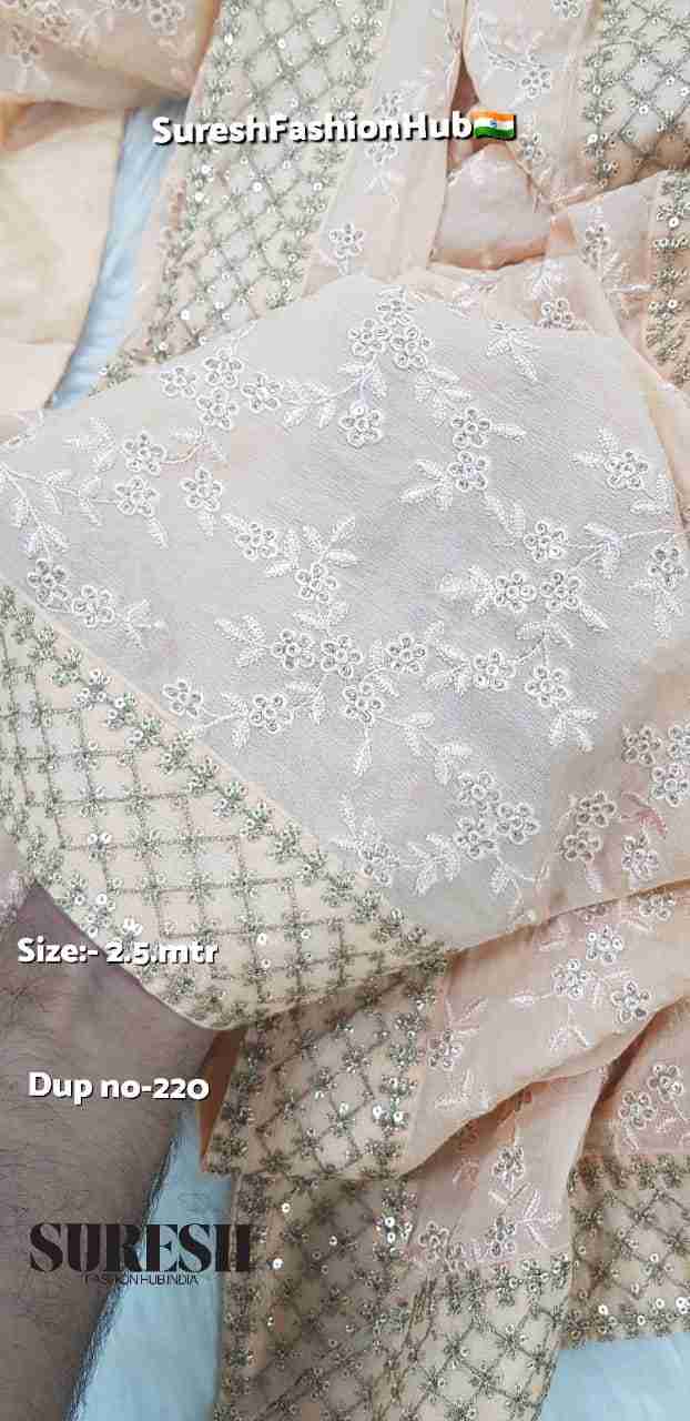 Peach Jal Floral Embroidered Dupatta with Sequin Zari Border-220