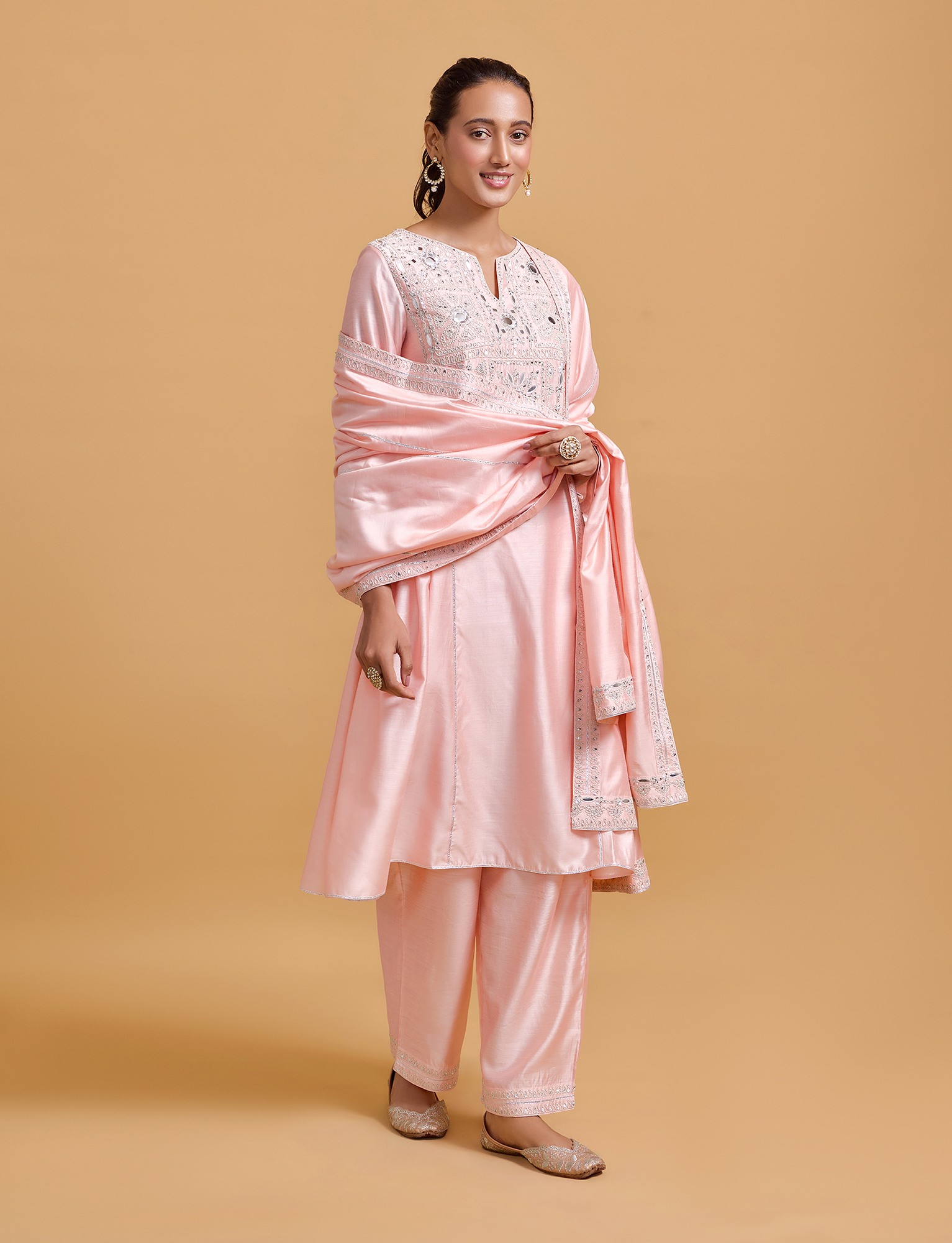 Zeenat Pink Gathered Kurta Set
