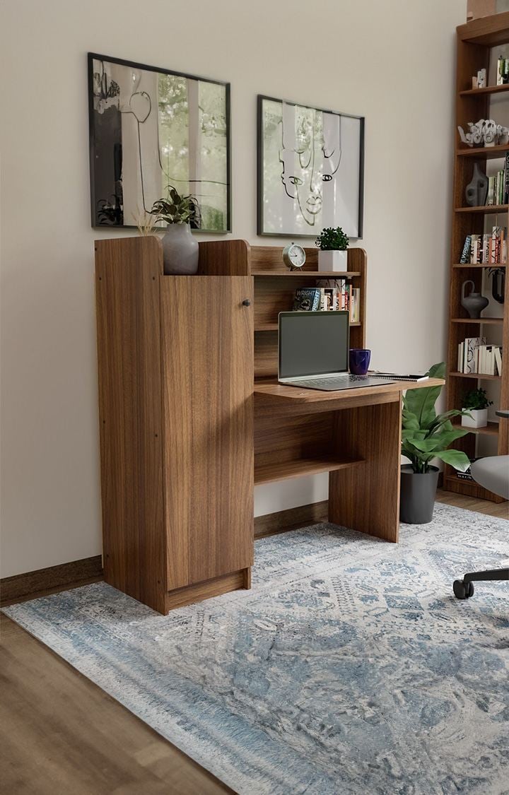 NEUDOT Vision Engineer Wood 1 Door Study Table | Multi-Purpose Study Table | Computer Table for Students | Desk for Work from Home | 1 Year Warranty (Leon Teak)
