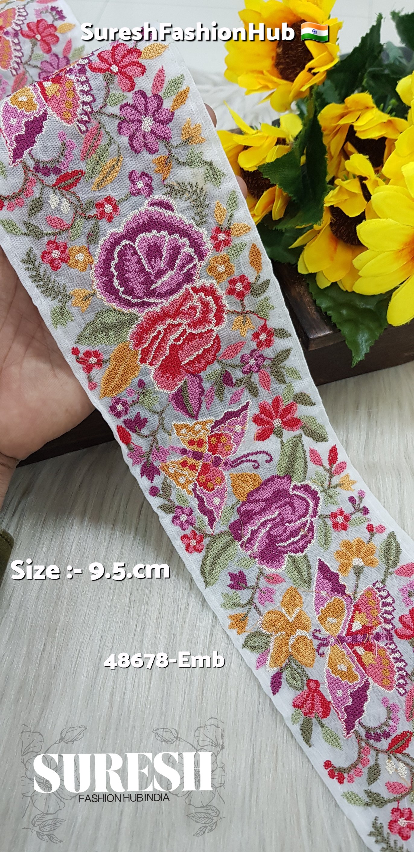 48678-Emb Color No 4 Cross Stitch Butterfly & Flower Border