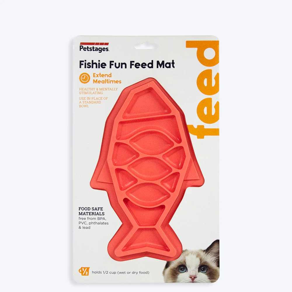 Petstages Fishie Fun Feed Mat Cat Slow Feeder, 28 cm x 18 cm, Pink