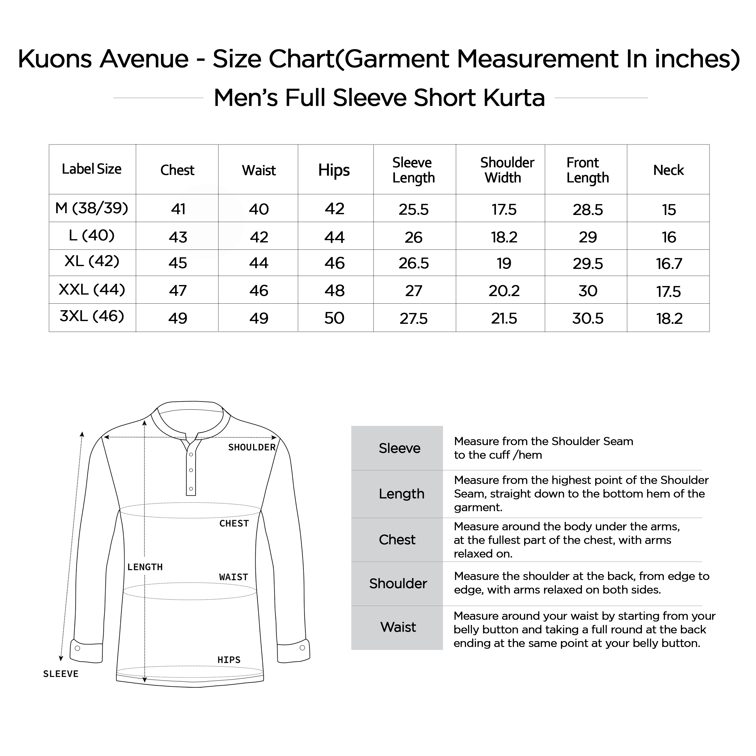 Kuons Avenue Men's Denim Pathani Short Kurta