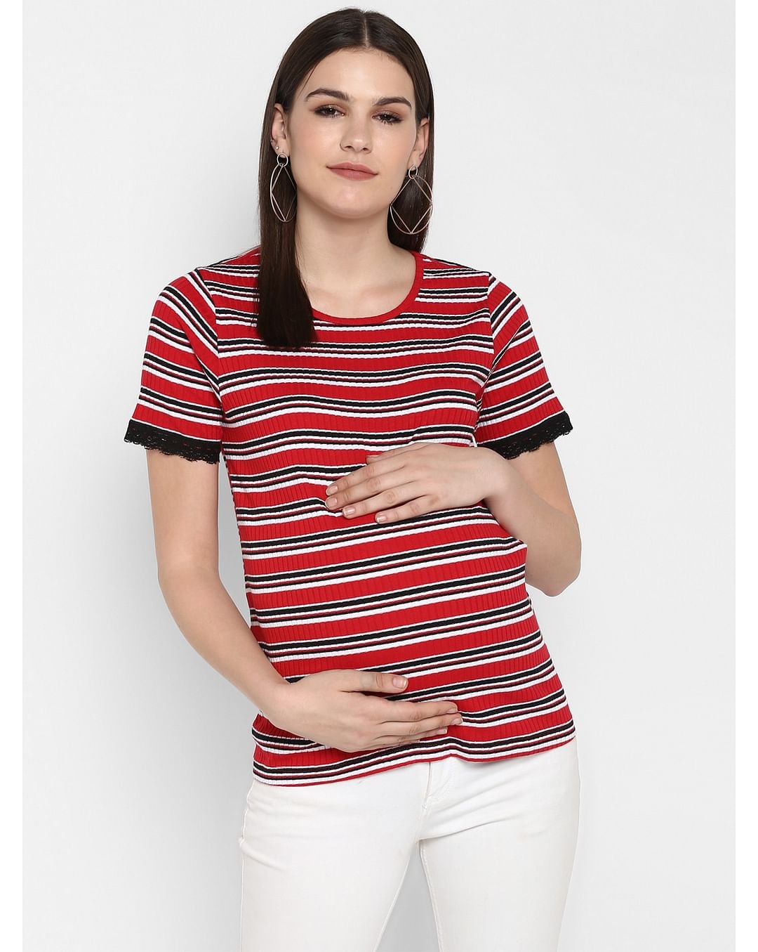 Mothercare | Momsoon women maternity half sleeve top-Striped Red 0