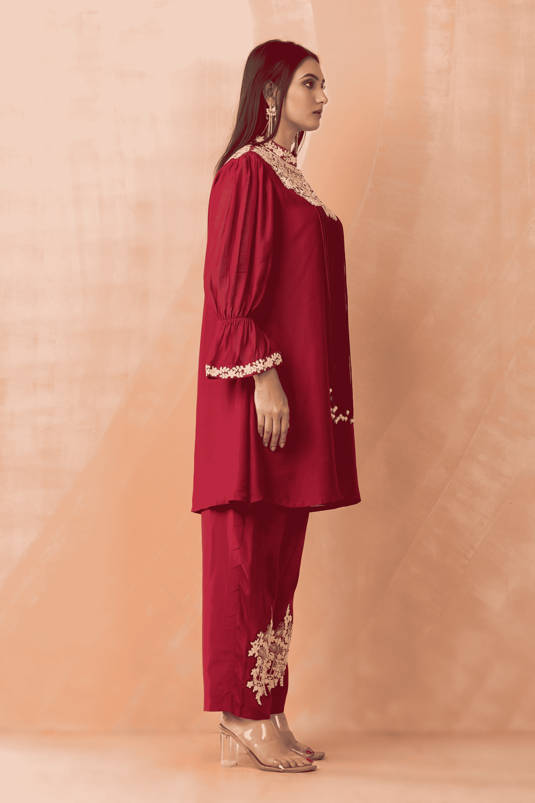 Crape Embroidered Cord Set