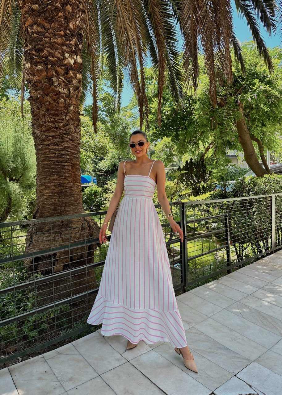 White and pink striped maxi dress