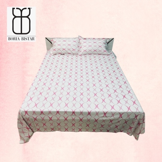 Boria Bistar 100% Cotton Twill Satin Pearl Printed Double Bedsheet with 2 Pillowcovers