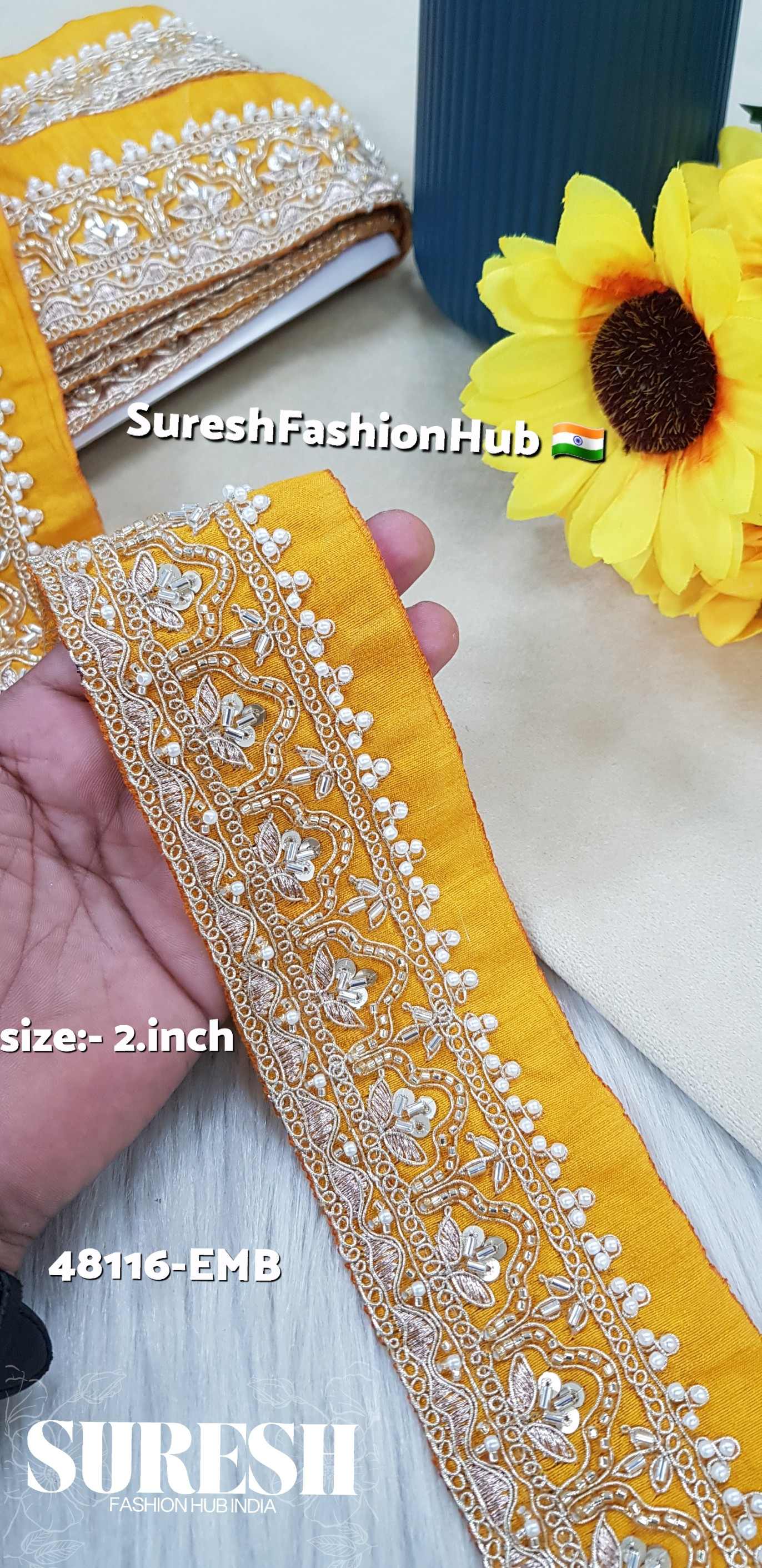 Yellow  Sunbeam Glow Embroidery Lace
