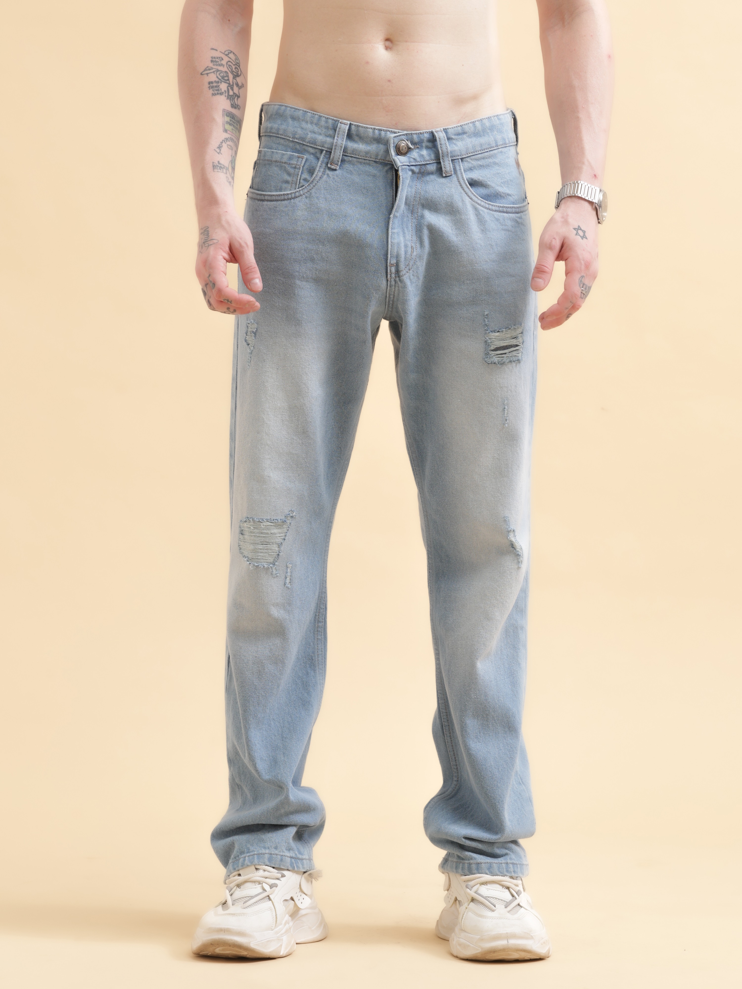 Light Wash Distressed Denim