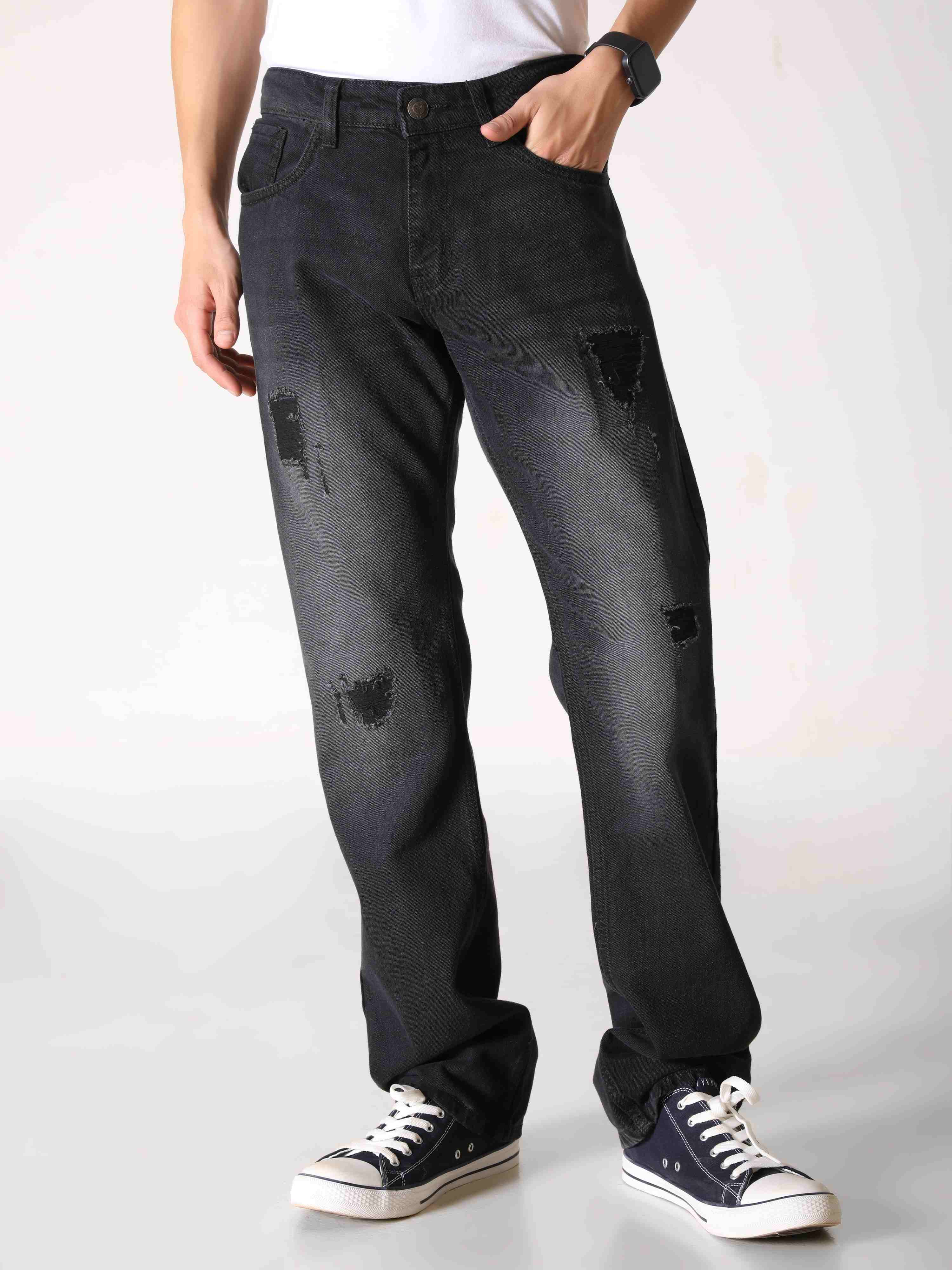 Midnight Black Distressed Denim Jeans